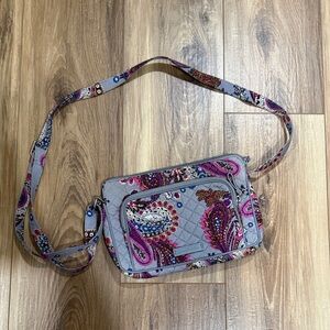 Vera Bradley Gray Quilted Crossbody with Pink & Purple Paisley